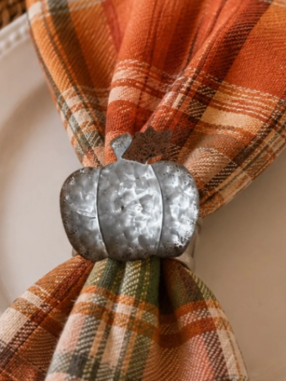 Set of 8 Rustic Galvanized Metal Pumpkin Napkin Rings Holders